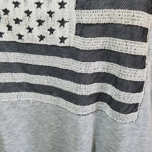 Tank Top Juniors Medium Gray Racer Back Sleeveless Womens Flag Patriotic Fringe - Picture 3 of 5